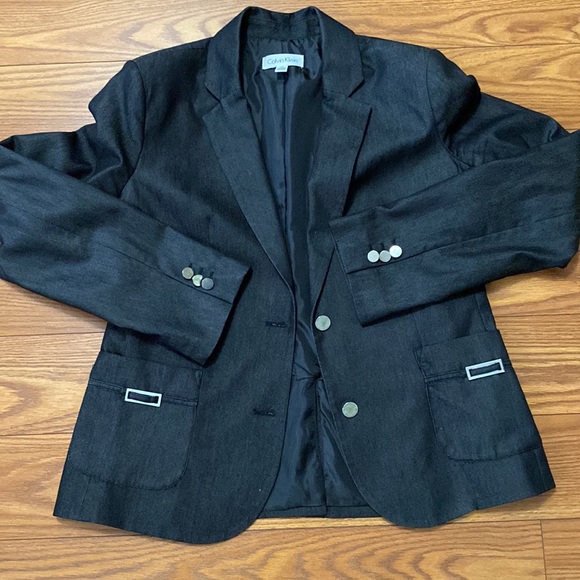 Calvin Klein women’s dark gray / black blazer cotton blend 2 metal buttons-14 - Picture 15 of 16